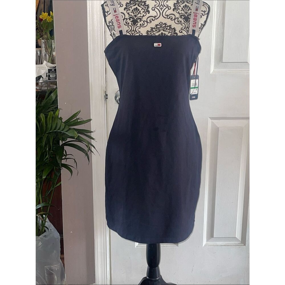 Tommy Hilfiger Navy-Black Slip Dress with Logo Straps
